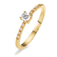 Solitaire ring 750/18 krt geel goud Diamant 0.24 ct, 9 Steen, w-si